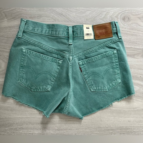 Levi’s 501 High Rise Dusty Beryl Green Raw Hem Denim Shorts -Y2K Vibes Size 28 - Picture 5 of 9